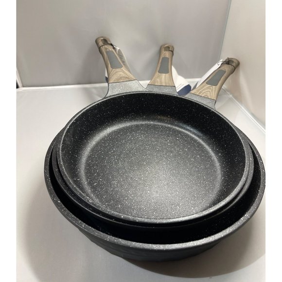 D&W Kitchen Dw Cookware 3 Pc Set Black With Wood Grain Handles